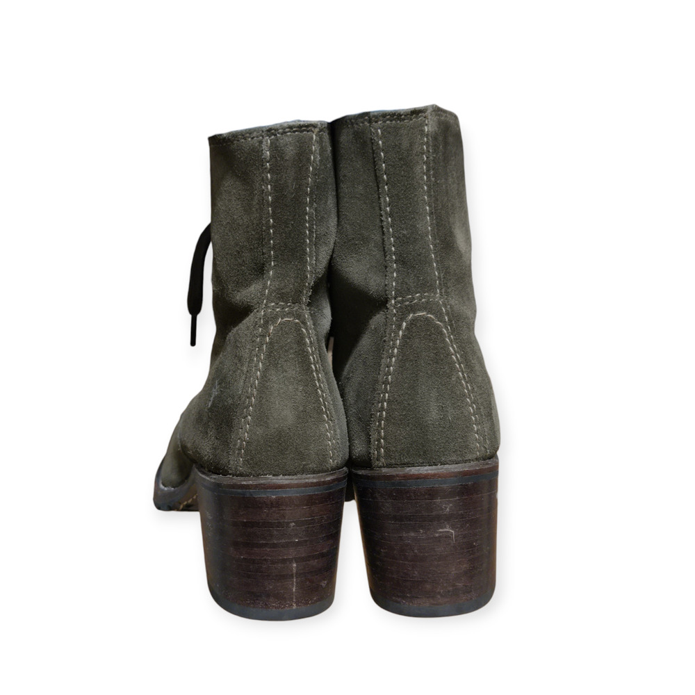 Frye Sabrina 6G Lace Up Olive Green Fatigue Suede Ankle Booties Size 8 - Picture 5 of 8